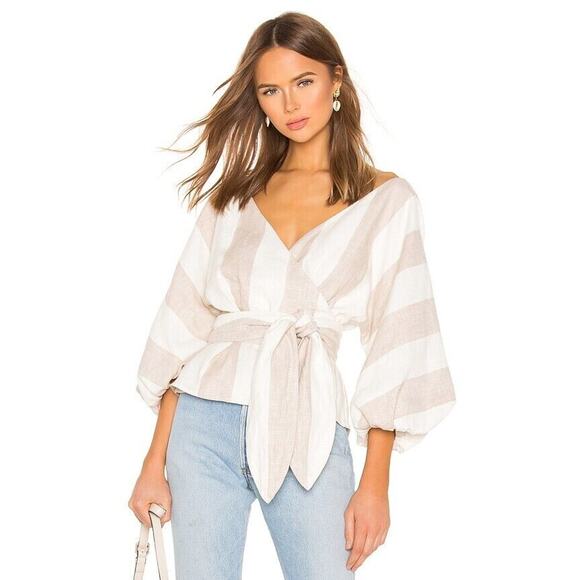 Mara Hoffman Libby Wrap Top Linen Blend Pleated Puff Sleeve Blouse Size Small - Picture 1 of 9